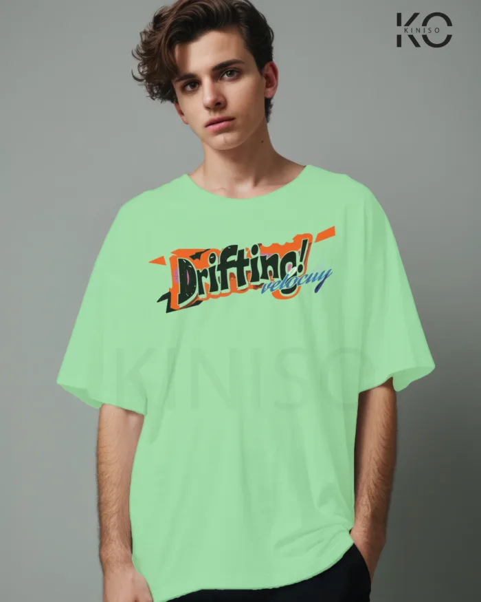Image of Pastel Mint color drop shoulder t-shirt with Brooklyn Racing Drifting Print for men at reasonable price